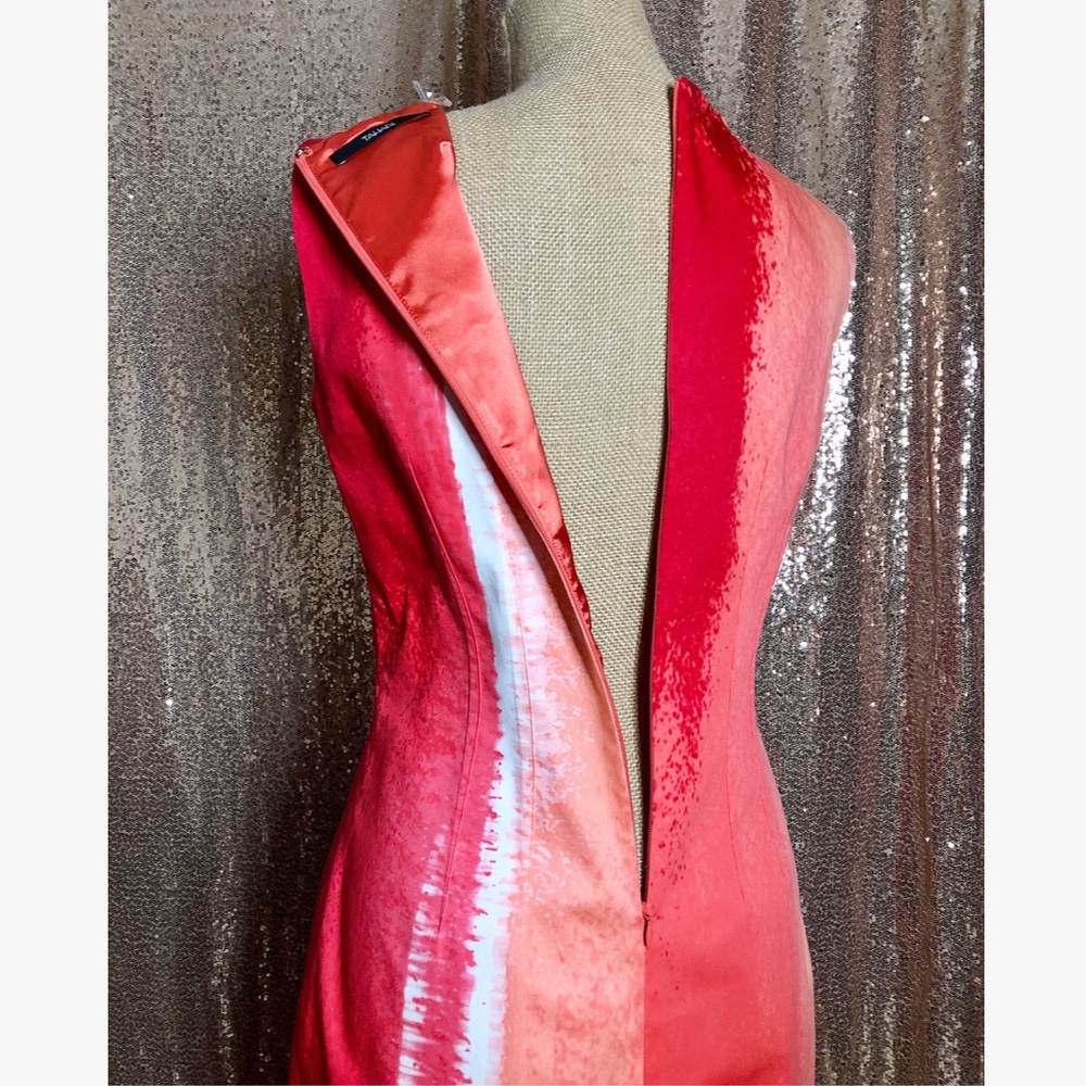 Tahari Sleeveless Peach Pink Tie Dye Sheath Dress Size 6 - Picture 5 of 14